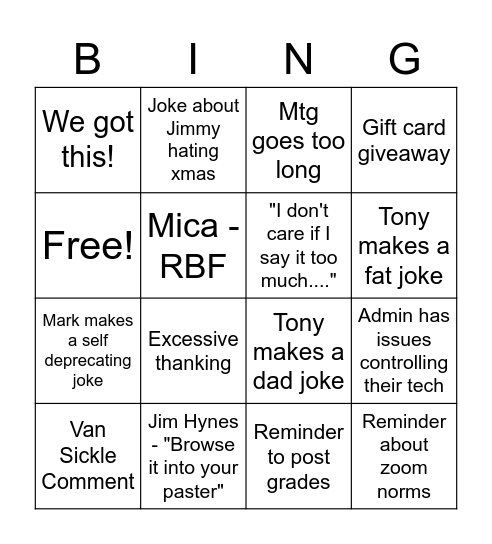 Staff Mtg Bingo Card