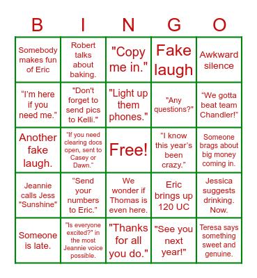 Christmas Party Bingo Card