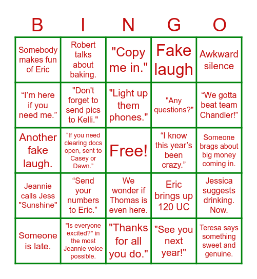 Christmas Party Bingo Card