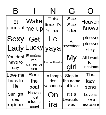 Bingo musical 2014 Bingo Card