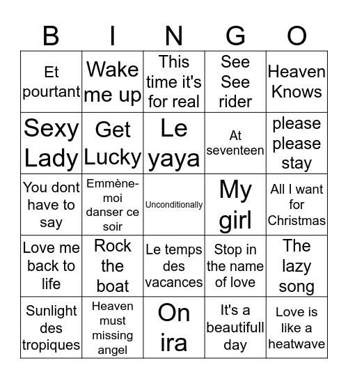 Bingo musical 2014 Bingo Card