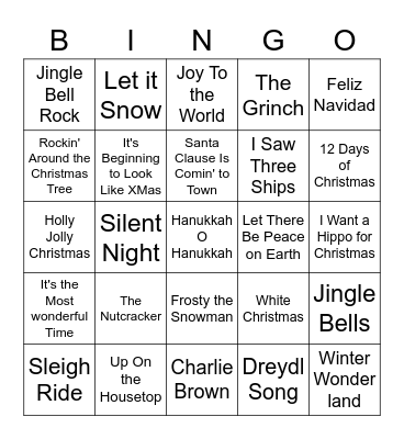 Holiday Songs Bingo Card