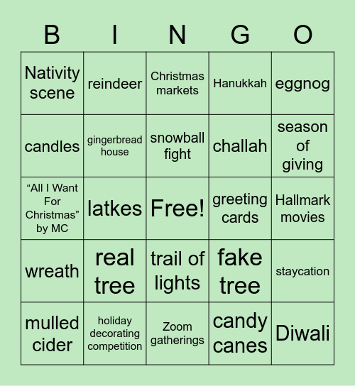 IEDC Virtual Holiday Party 2020 Bingo Card