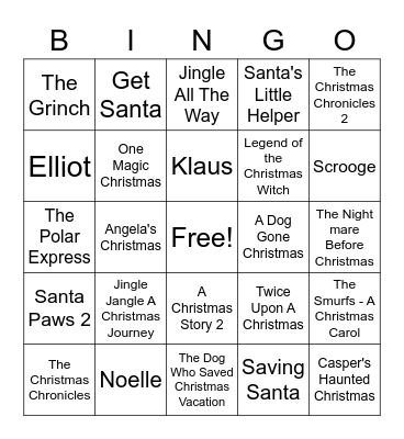 Holiday Movies Bingo Card