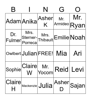 4R Bingo Card