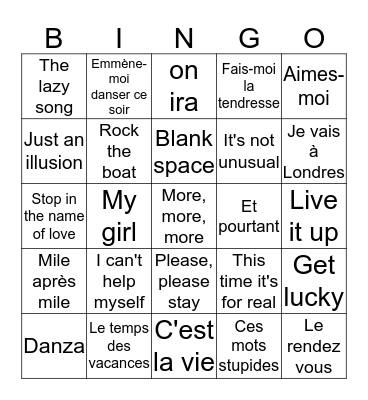 Bingo Musical 2014 Bingo Card