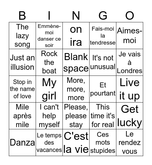 Bingo Musical 2014 Bingo Card