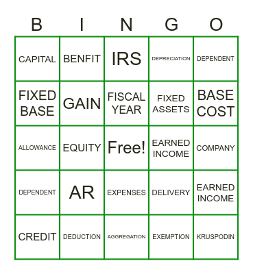 2021 DK Tax Season Bingo Card