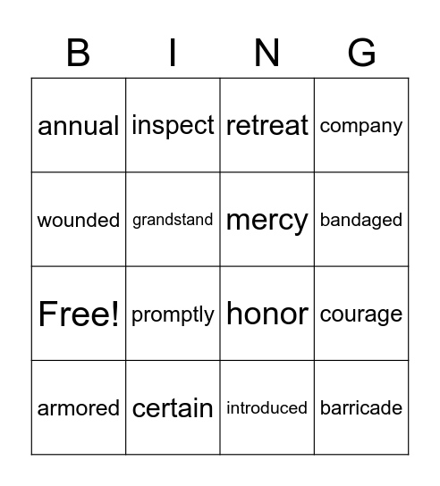 Vocabulary Bingo Card