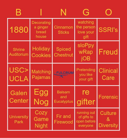 USC KECK HOLIDAY GAME Bingo Card
