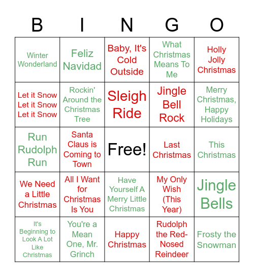 Christmas Sing Along Bingo Card