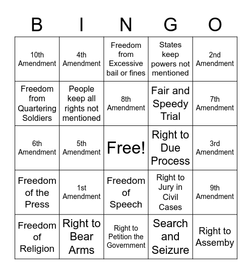 Bill of Rights Bingo! Bingo Card