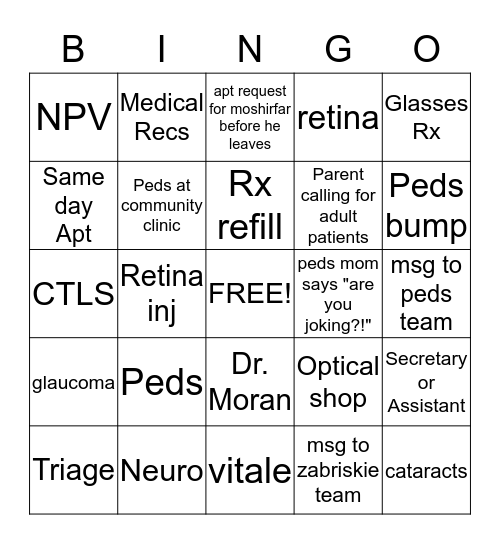 Phone call bingo Card