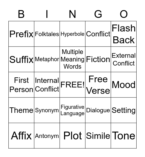 PSSA Vocabulary Bingo Card