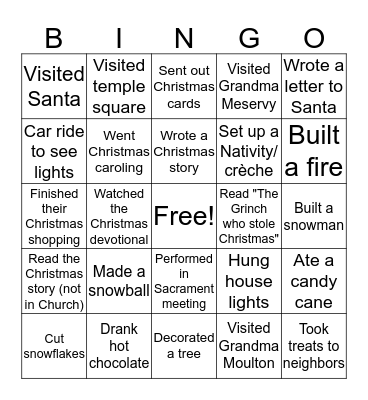 Christmas Time Bingo Card