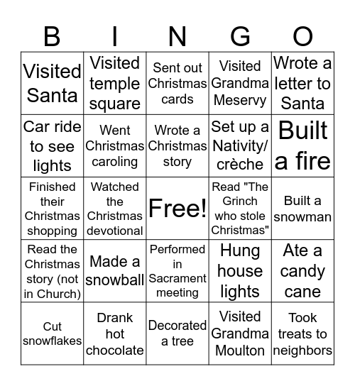 Christmas Time Bingo Card