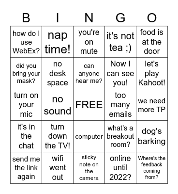 Pandemic Meeting Bingo Card