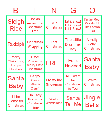 Holiday Song Bingo! Bingo Card