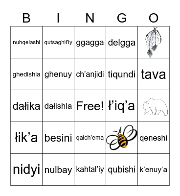 Dena'ina Nature Bingo Card