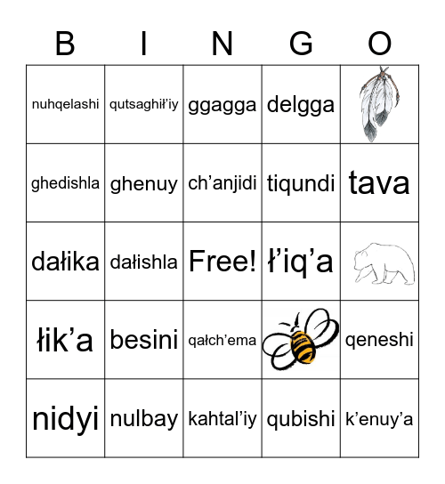 Dena'ina Nature Bingo Card