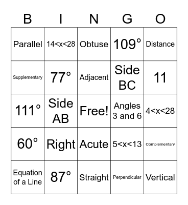 Geometry Bingo Card