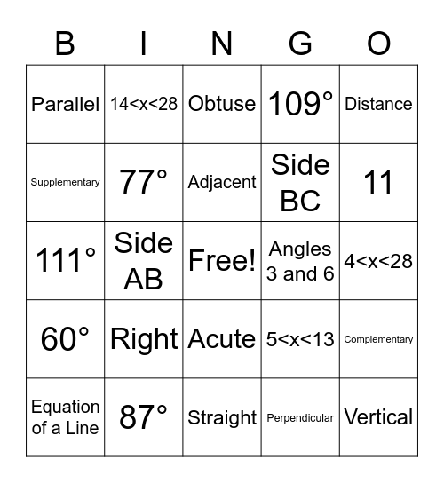 Geometry Bingo Card