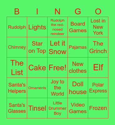 Kids Holiday VAP Bingo Card