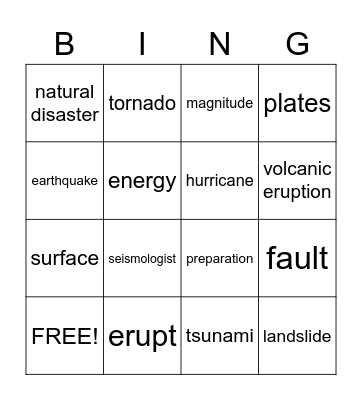 The Earth Moves - Content Area Vocabulary Bingo Card