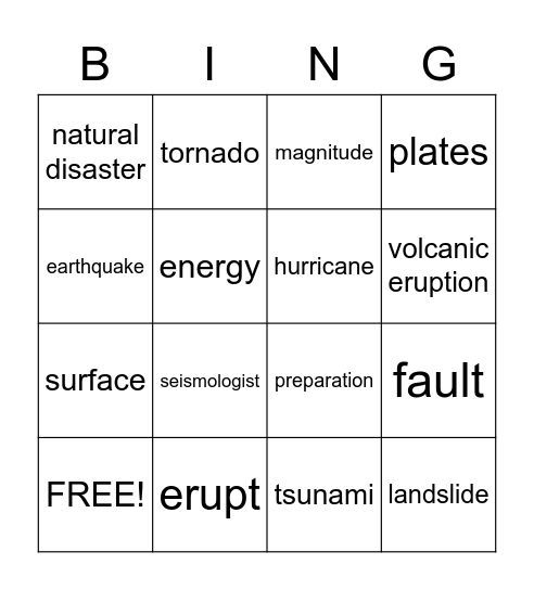 The Earth Moves - Content Area Vocabulary Bingo Card