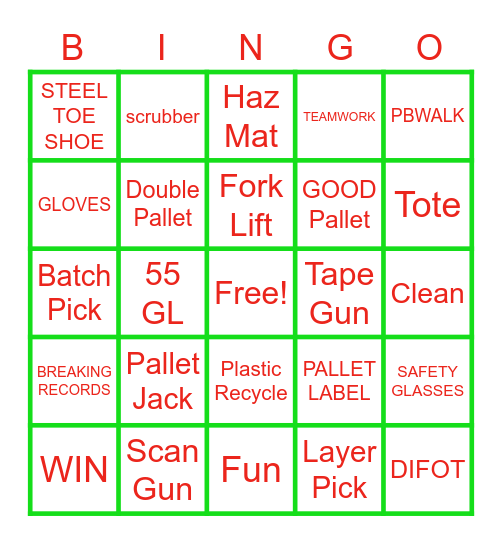 Holiday Warehouse Bingo Card