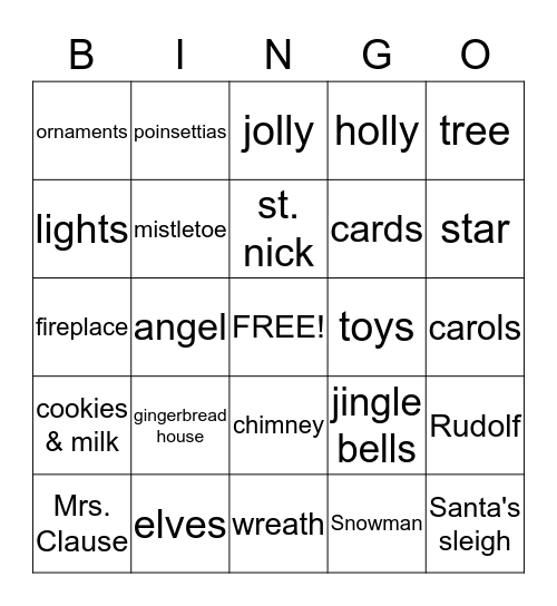 Clubhouse Christmas BINGO Card