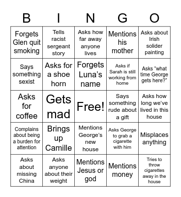 George Quigley Bingo Card