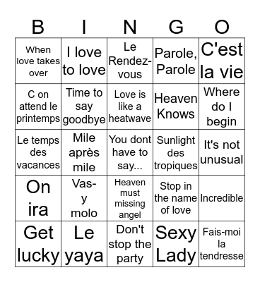 Bingo musical 2014 Bingo Card
