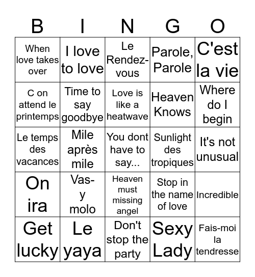 Bingo musical 2014 Bingo Card