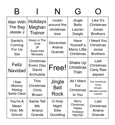 Holiday Tune Bingo Card
