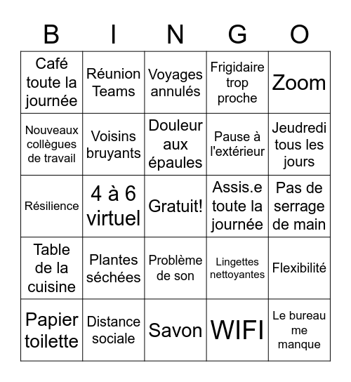 Télé-travail BINGO! Bingo Card