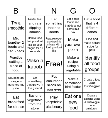 Food Bingo Card