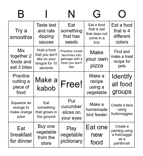 Food Bingo Card