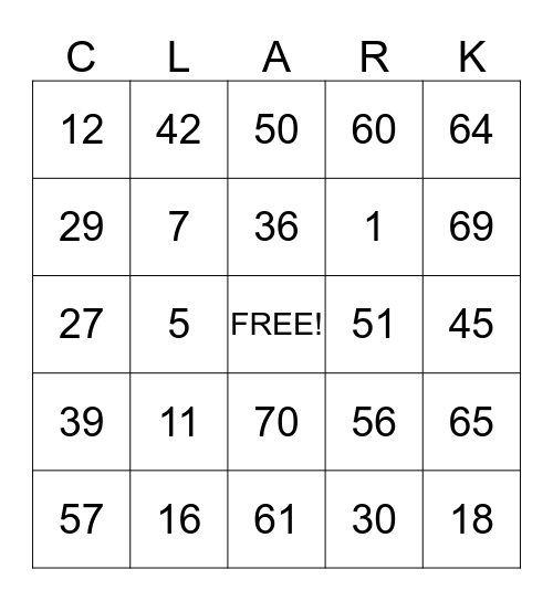 Christmas Vacation Bingo Card