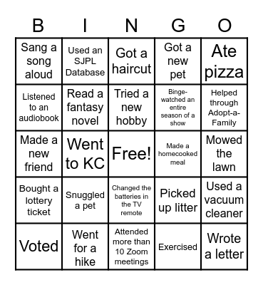 COVID-19 Life Bingo Card