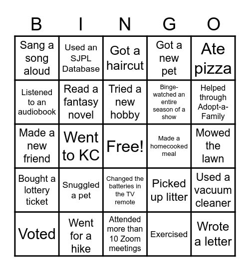 COVID-19 Life Bingo Card