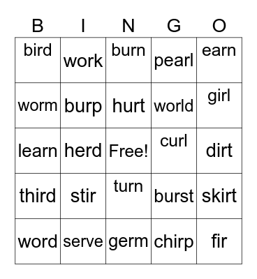 "er" words (her) Bingo Card