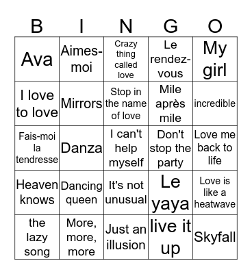Bingo musical 2014 Bingo Card