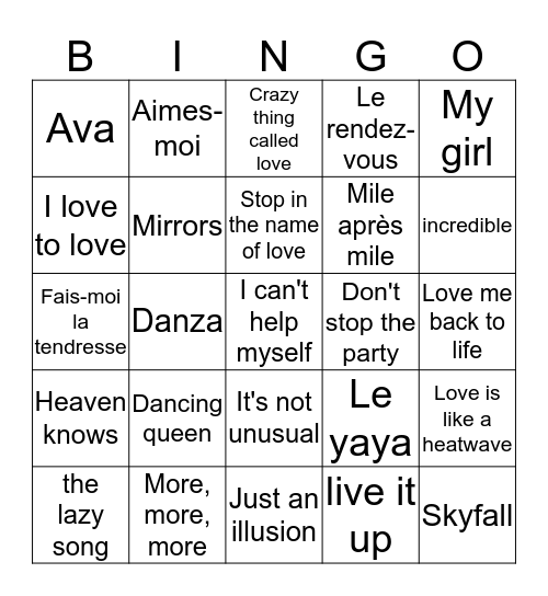 Bingo musical 2014 Bingo Card