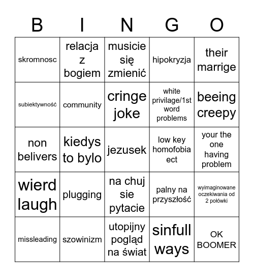 Girl Defined Bingo Card