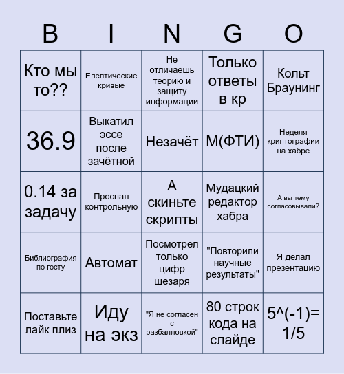 Защита информации Bingo Card