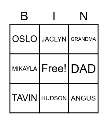 CLARKSON FAMILY BINGO Card