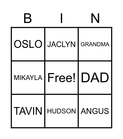 CLARKSON FAMILY BINGO Card