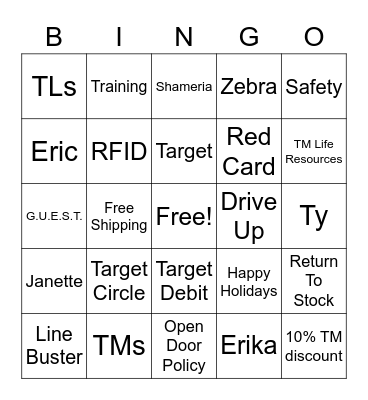 Target Bingo Card