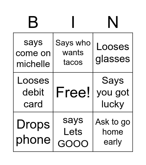 Brad bingo Card